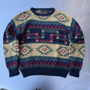 Vintage J. Rigging's Patterened Multicolor Cotton Ramie Knit Sweater Men's L